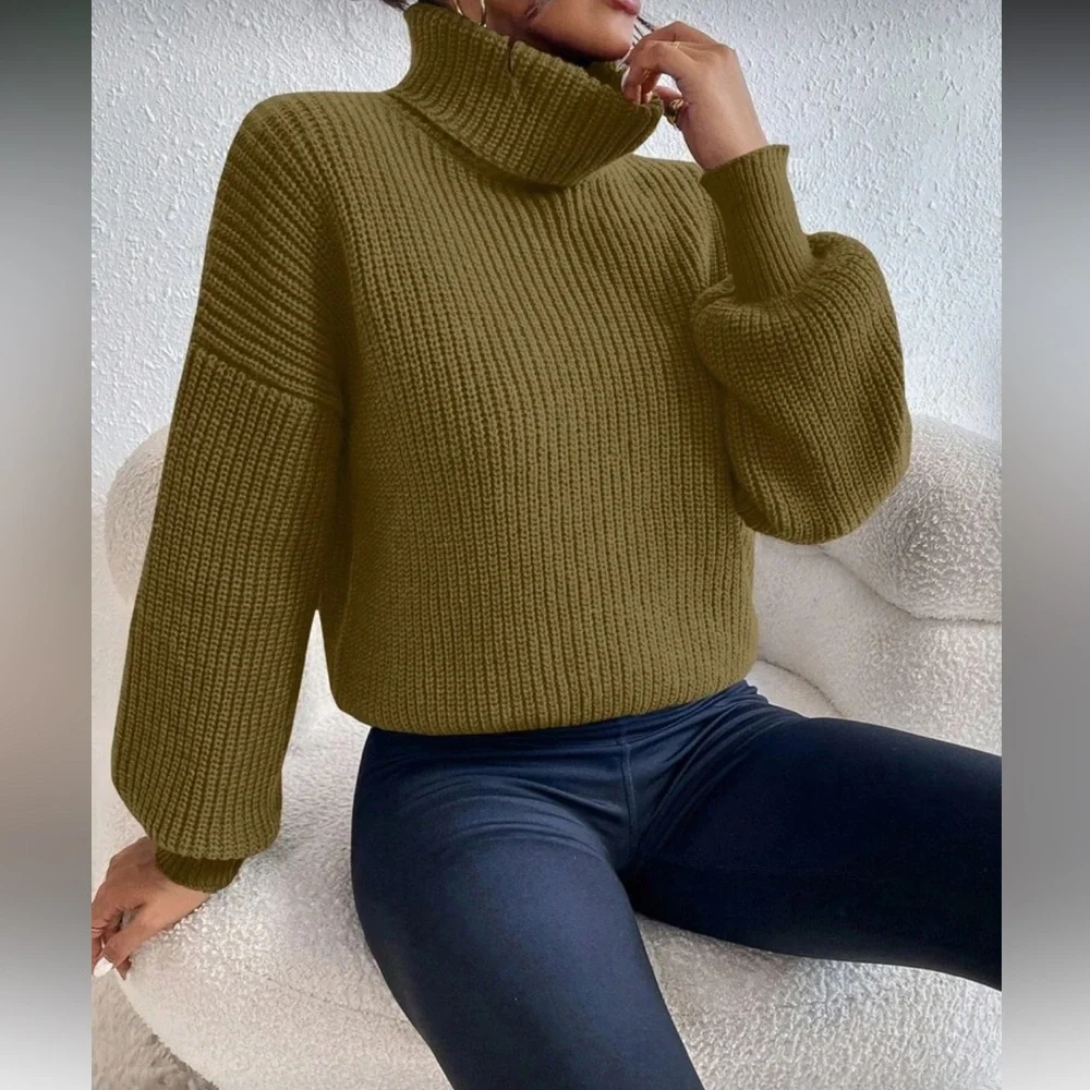 Olive Green Turtleneck Sweater